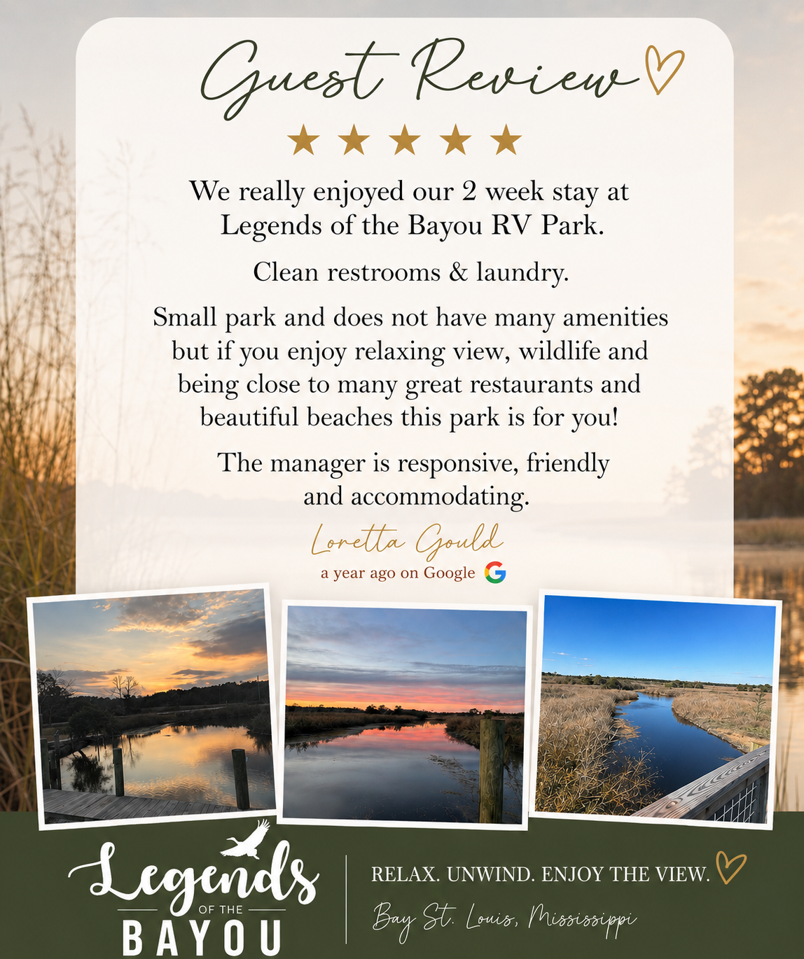 a quiet RV park on the Mississippi Gulf Coast
